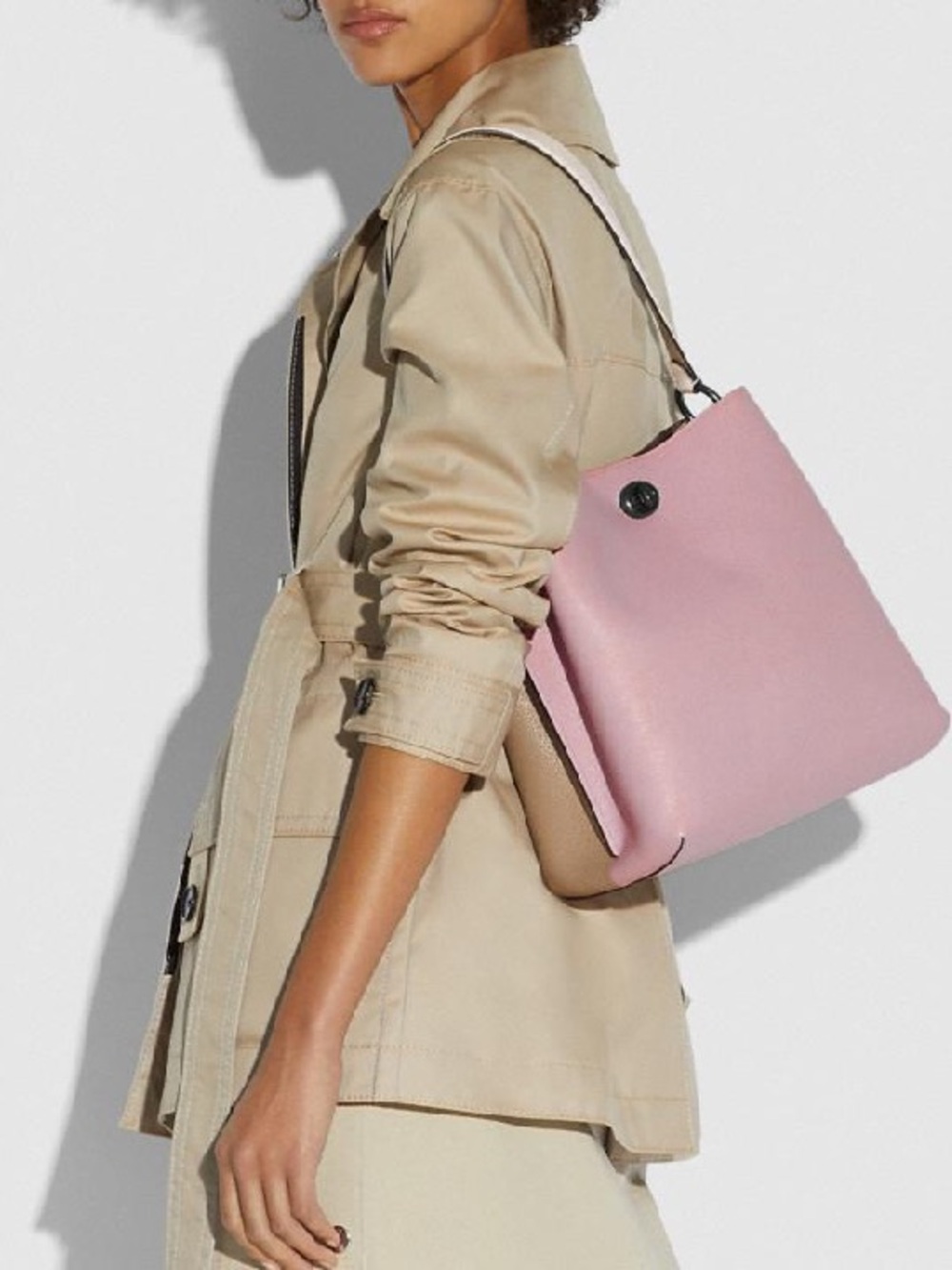 Women's Pink Leather Shoulder Bag - Structured Tote - Picture 14 of 16